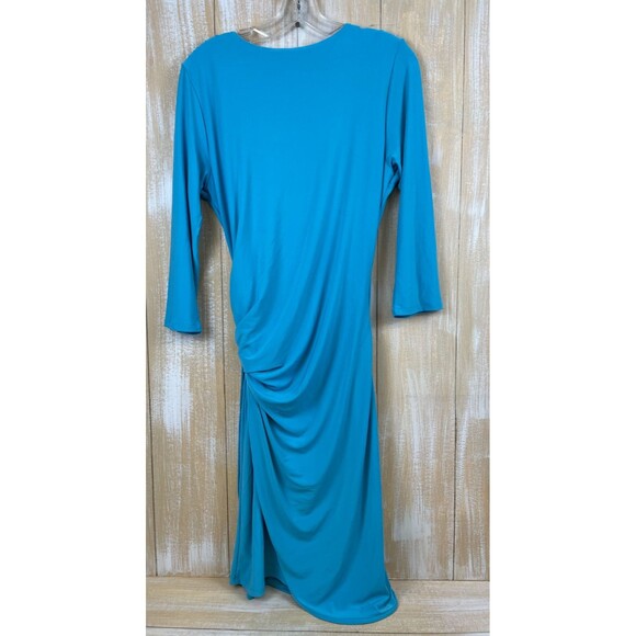 Josie Natori Drape Midi Turquoise Dress Women's Medium Twist V-neck Waist NWT - Picture 5 of 12